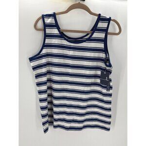 Lands End Womens Tank Top Blue White Striped Sleeveless 100% Cotton Size LP 14-1
